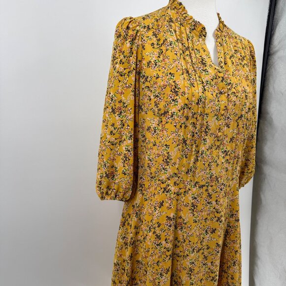 Nanette Lepore Womens Floral Yellow Dress Size 10, 3/4 Sleeve Made In China - Picture 10 of 12